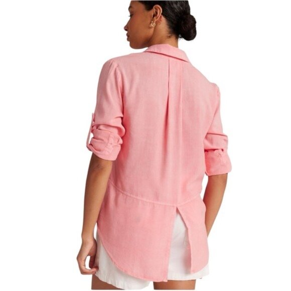 Bella Dahl Pink Tencel Button Down Shirt XS | Soft Long Sleeve High-Low Blouse - Picture 2 of 12
